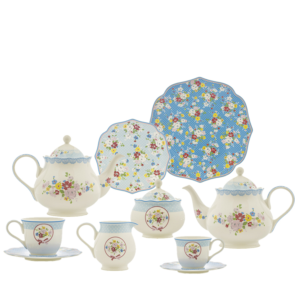 Jogo de Chá e Café em Porcelana Azul Vintage, Compre Online