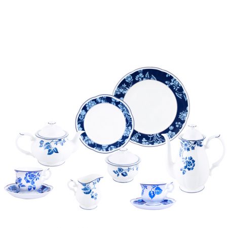 APARELHO CHA/CAFE/BOLO ASIAN BLUE 41 PCS PORCELANA