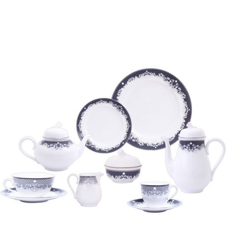 APARELHO CHA/CAFE/BOLO VICTORIAN LACE BLUE 41 PCS PORCELANA